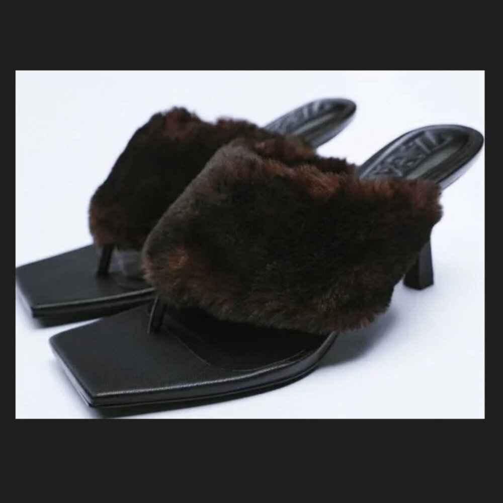 Zara Brown Faux Fur Black Kitten Heels NWT Size 36 - Bundle Discount